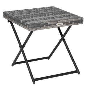 Outsunny poly rotan bijzettafel tuintafel opvouwbare salontafel tuinmeubelen klaptafel metaal grijs 40 x 40 x 40 cm