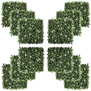 Outsunny 12 stuk kunstplant muurhaag 50 x 50 cm UV-bescherming privacyscherm rododendronbladeren design haagplant voor tuin outdoor decor