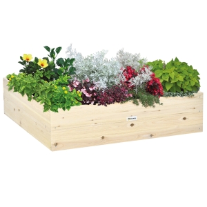 Outsunny verhoogd bed van hout tuinbed met vliesstof plantenpot plantenbak kruidenbed voor balkontuin naturel 117 x 117 x 30 cm
