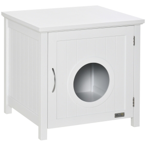 PawHut Casa para Gatos de Madera Mueble Arenero para Gatos 2 en 1 con Armario de Almacenaje Encimera Amplio Puerta con Orificio de Entrada 51,5x48,2x51 cm Blanco