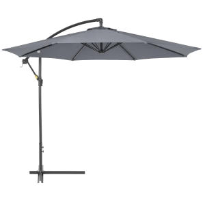 Outsunny Sombrilla de Jardín Ø295x255 cm Parasol Excéntrico Inclinable con Manivela Base Cruzada y Soporte de Metal 8 Varillas para Terraza Exterior Balcón Gris