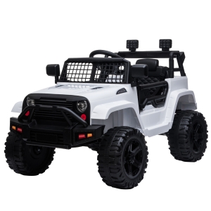 HOMCOM Coche Eléctrico para Niños de +3 Años Coche de Batería 12V con 2 Motores Control Remoto 2.4G Luces Música MP3 y Radio 99,2x66,6x66,6 cm Blanco