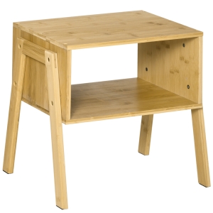 HOMCOM Comodino Multiuso Tavolino da Divano in Bambù, Design Aperto, 43x32.5x42cm