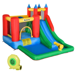 Outsunny Opblaasbaar springkasteel met waterkanon speelkasteel met blazer voor 4 kinderen