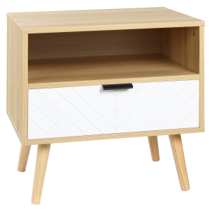 HOMCOM Table de chevet avec tiroir niche style scandinave panneau de particules pieds en bois massif 50 x 39,5 x 49,5 cm motif chevrons
