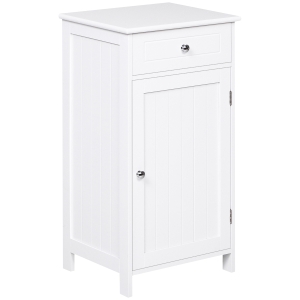 kleankin Armario de Baño con 1 Cajón 1 Puerta y Estante Ajustable Interior Mueble Auxiliar de Almacenaje para Salón Cocina Antivuelco 43x34x77 cm Blanco