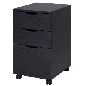 HOMCOM Cassettiera da Ufficio 3 Cassetti con Rotelle, Mobiletto Schedario, Nero