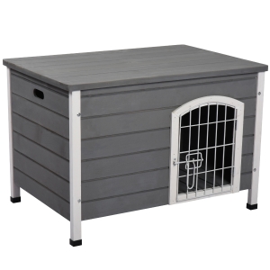 PawHut Cuccia per Cani da Esterno in Legno Impermeabile con Porta Richiudibile, 80x55x53.5cm - Grigio