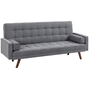 HOMCOM Dreier-Sofa mit Schlaffunktion, Grau, 208 x 81 x 92 cm