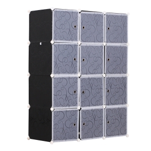 Homcom Armadio Guardaroba Modulare 12 Cubi Fai da Te in PP Bianco e Nero 111x47x145cm
