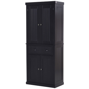 HOMCOM MDF Storage Cabinet Freestanding Tall Kitchen Cabinet Cupboard Drawer Kitchen Pantry Home Organizer Furniture, 183H x 76.2W x 40.2Dcm-Black