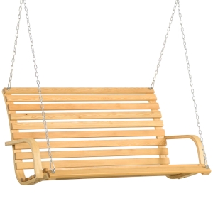 Outsunny Banco Columpio de Madera de 2 Plazas Tipo Balancín Colgante Carga Máx. 250 kg para Jardín Terraza Balcón Exterior 141,5x51x78 cm Natural