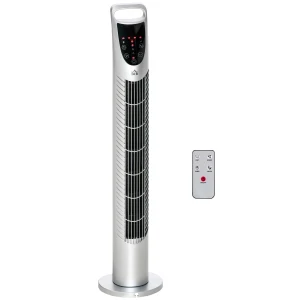 HOMCOM Oscillating Tower Fan, 3 Speeds, 3 Wind Modes, 40W with Remote Control, Timer, Quiet Operation, Silver, 78.5H cm