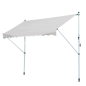 Outsunny Toldo Portátil Pátio Varanda 3x1,5m Toldo Manual Dobrável de Alumínio Altura Regulável com Manivela para Terraço Jardim Bege