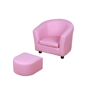 HOMCOM Kids PVC Upholstered Armchair w/ Foot Stool Pink