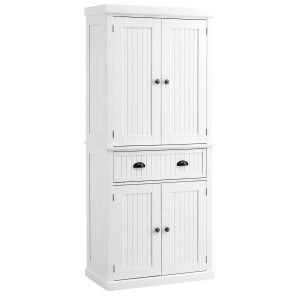 HOMCOM Traditional Kitchen Cupboard Freestanding Storage Cabinet with Drawer, Doors and Adjustable Shelves, White