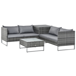 Outsunny 4-Seater PE Rattan Outdoor Garden Furniture Set Mixed Grey