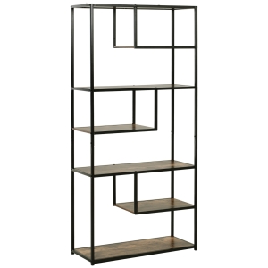HOMCOM Steel Frame 6 Tier Staggered Display Shelf Black/Brown