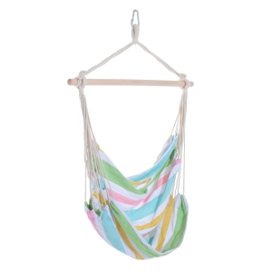 Outsunny Hanging Swing Chair, Cotton Cloth Size: 100Lx90W cm-Multi-colour stripes, white rope