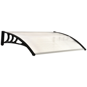 Outsunny 75 L x 120 W x 23 H cm Clear Polycarbonate Curved Awning w/ Black Bracket