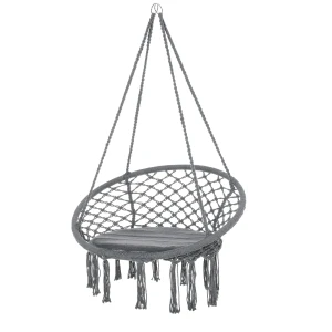 Outsunny Macrame Swing Hammock Chair, Cotton-Polyester with Backrest, Fringe Tassels for Indoor & Outdoor, Grey