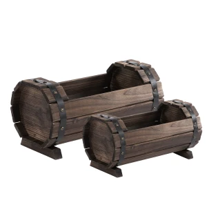 Outsunny Set of 2 Wooden Planter Boxes, Durable Outdoor & Indoor Flower Beds, Carbonized Wood Finish