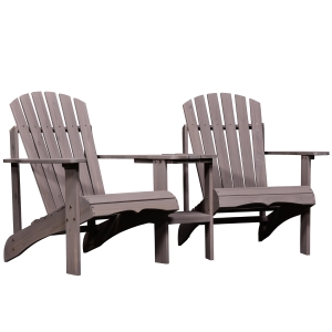 Outsunny Wooden Outdoor Double Adirondack Chairs with Center Table and Umbrella Hole