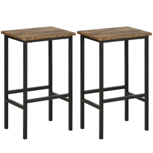 HOMCOM Lot de 2 tabourets de bar style industriel avec repose-pieds hauteur 65 cm - métal et panneaux de particules - marron et noir