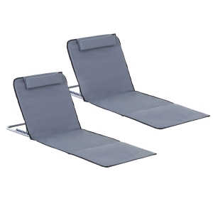 Outsunny Steel Frame Set of Two Reclining Beach Mats Grey