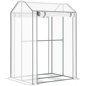 Outsunny Invernadero de Jardín Caseta de Terraza con 2 Puertas Enrollables 8 Ventilaciones y Marco de Metal para Cultivo Plantas Tomates 100x80x150 cm Transparente Blanco
