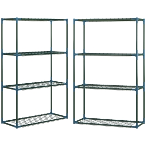 Outsunny Modern Plant Stand Set of 2, 4-Tier Planter Holder with Steel Frame, Outdoor Flower Display Rack for Potted Plants Balcony Décor, Green
