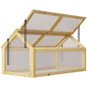 Outsunny Invernadero de Madera con Paneles de Policarbonato Huerto Urbano de Jardín con 4 Ventanas Abatibles para Cultivo Plantas Terraza Exterior 90x48x49,5 cm Transparente