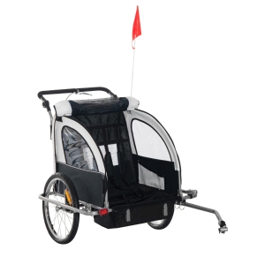 HOMCOM Trailer for Kids Child Bike Trailer,2-Seater-Black/White