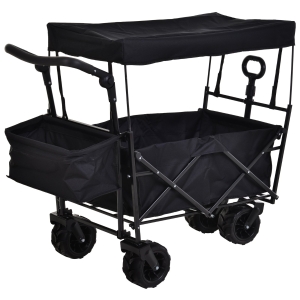 DURHAND Oxford Cloth Folding 2-Compartment Push/Pull Handle Trolley Cart Black