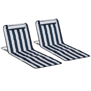Outsunny Set Of 2 Beach Mat Seat Adjustable Back Metal Frame Fabric Cover Foldable w/ Bag