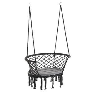 Outsunny Hammock Chair Cotton Rope Porch with Cushion for Indoor Outdoor Using