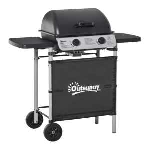 Outsunny Barbecue a Gas con Coperchio, Bruciatori da 5.6kW, BBQ e Ruote, 104x49x99cm