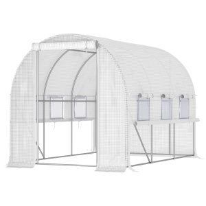 Outsunny Serra per Orto 2.95x2x2m in Acciaio e Copertura PE, Porte con Zip e Finestre a Rete, Bianca