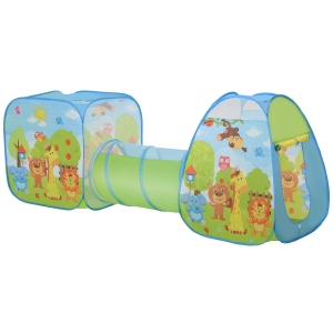 HOMCOM Toddler Polyester 3 in 1 Pop Up House Tent Play Tunnel Multi-Colour Characters