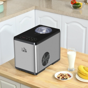 HOMCOM Ice Cream Maker Machine, 1.5L Stainless Steel Gelato, Sorbet, Milkshake, Frozen Yoghurt Maker with Detachable Mixing Paddle, 3 Programs and LED Display