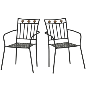 Outsunny Lot de 2 chaises de jardin en métal époxy façon fer forgé avec mosaïque - accoudoirs