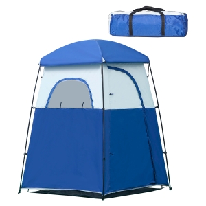 Outsuuny Tente cabine de douche portable pour camping 1-2 personnes sac de transport inclus étanche - Oxford - dim. 167L x 167l x 224H cm - bleu et blanc