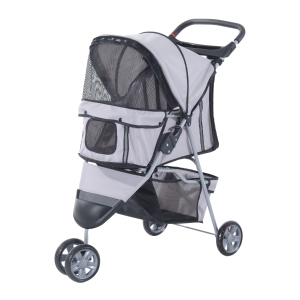 PawHut Dogs Stroller Pushchair Oxford Cloth Three Wheel Pram Grey - Suitable for Small Pets