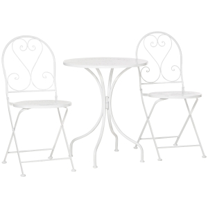 Outsunny Ensemble de jardin bistro 3 pièces 2 chaises pliantes et table ronde en métal époxy - blanc