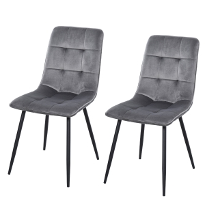 HOMCOM Flannelette Tufted Twin-Pair Dining Chairs Grey