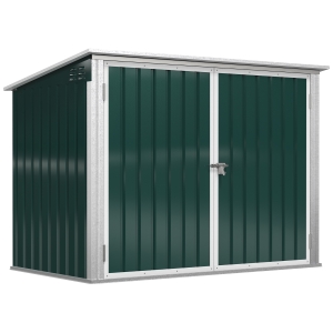 Outsunny Mülltonnenbox Gerätebox Müllbox Storer für 2 Mülltonnen abschließbar Stahl Grün 178,5 x 104,5 x 128,5/113 cm