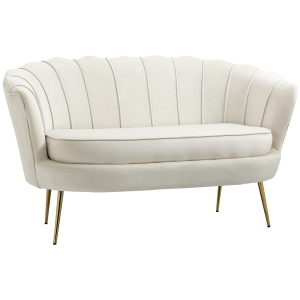 Homcom Canapea Vintage 130×77×77 cm – 2 Locuri, Catifea Crem, Stil Chic
