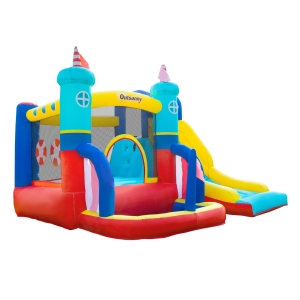 Outsunny Castel Gonflabil 4 in 1 pentru Copii de la 3 la 8 ani cu Tobogan, Trambulina, Piscina si Pompa inclusa, 265x260x200cm