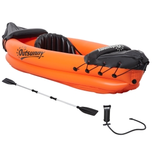 Outsunny Canoe Gonflabila 1 loc, Caiac cu vasla din aluminiu, Pompa de Umflare si Kit de Reparatii, Portocalie