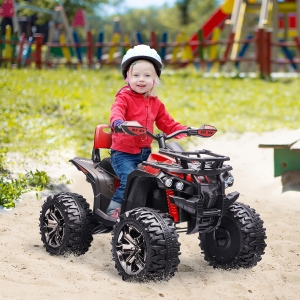 ATV pentru Copii HOMCOM Electric 12V cu Faruri Functionale si Pedale, Baterie Reincarcabila, Varsta 3-5 Ani, 100x65x73cm, Rosu
